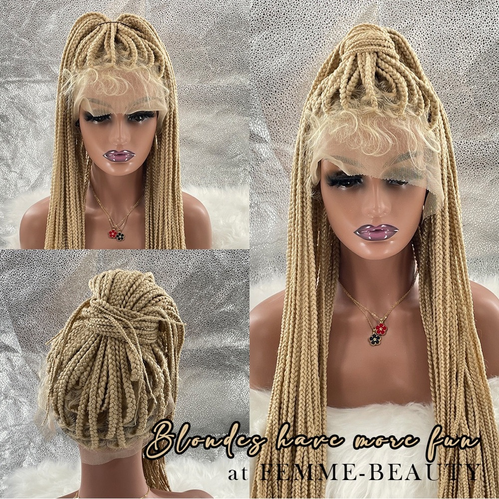 Femme-Beauty Milan HD Knotless Full Lace Box Braid Wig Blonde 613